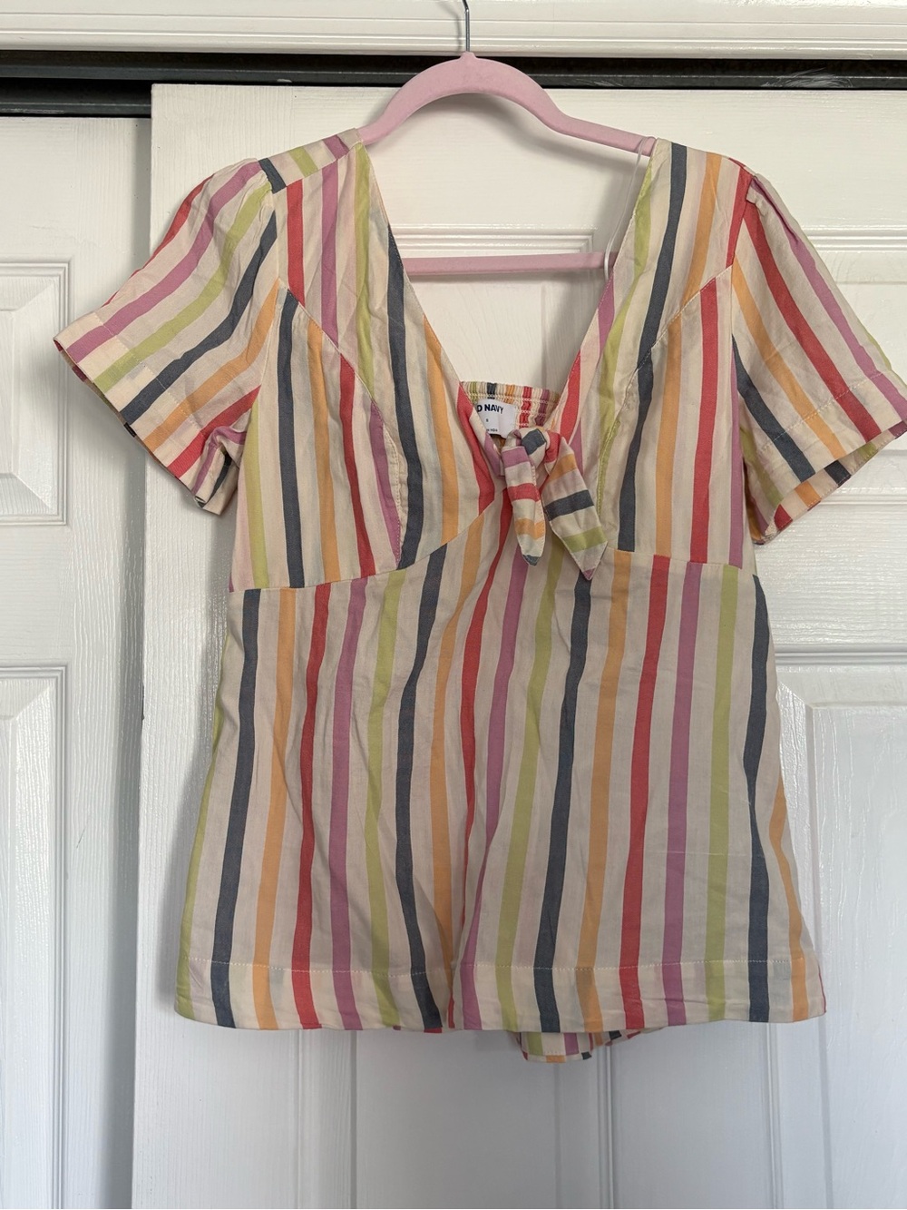 Old Navy Multi-Color Striped Tie-Front Short Sleeve Top